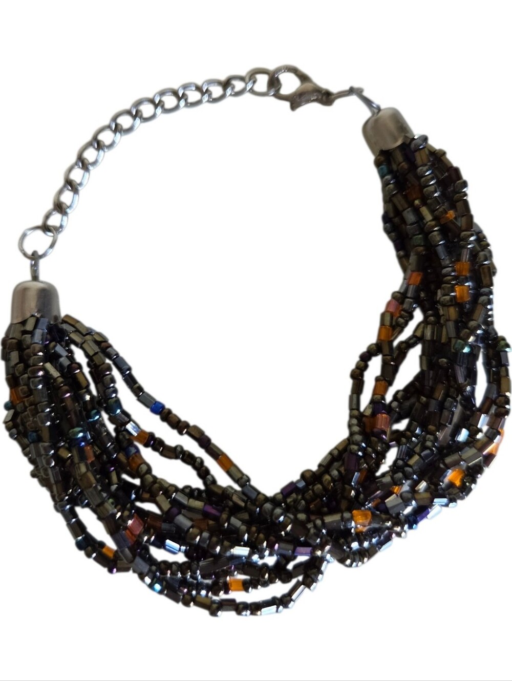 multi strand iridescent gunmetal glass seed bead cuff bracelet orange amber acce